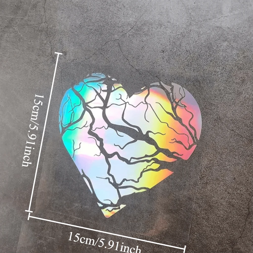 1Pc Holographic Cracked Heart Iridescent Rainbow Sticker,Waterproof for Car Window,Laptop,Water Bottle,Helmet,Aesthetic Decor