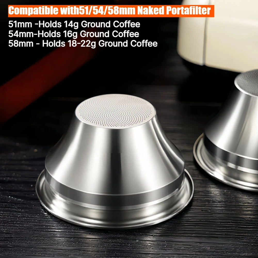 Precision 51/54/58mm Bottomless Portafilter Variable Flow Basket for Espresso Extraction, 14/16/18/20g Coffee Powder Bowl