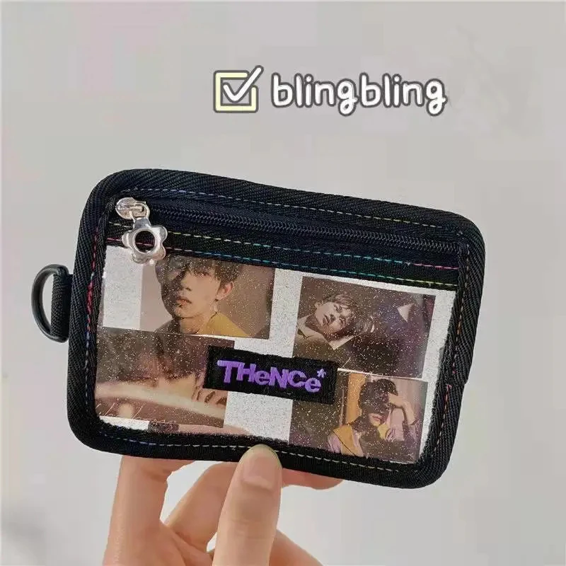 Corea Ulzzang trasparente paillettes lettera idolo card case cerniera anni \'90 Vintage kpop portamonete moda punk y2k portafoglio donna corto