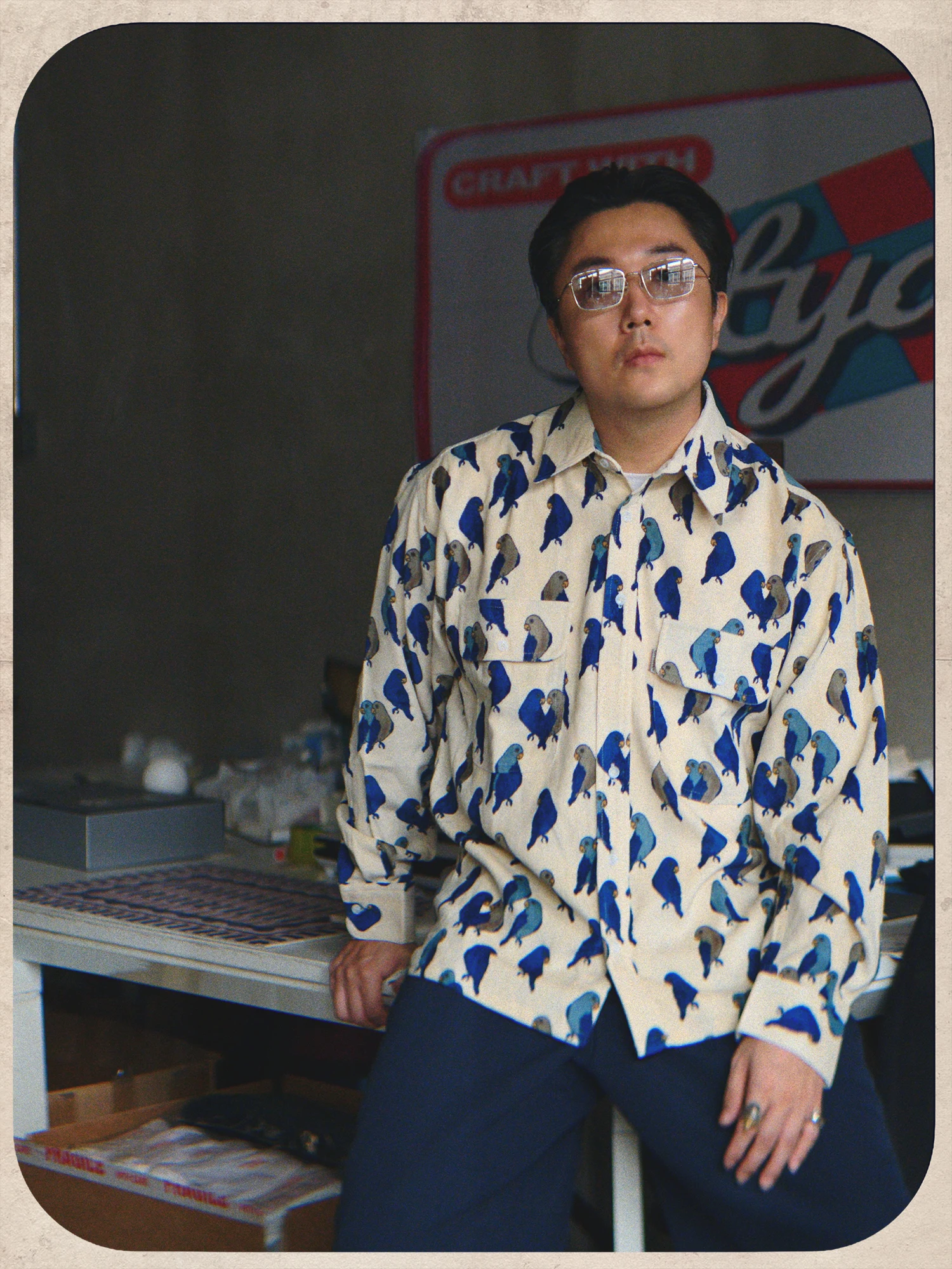 Retro Print Corduroy Shirt City Dive Early Company Loose Fit Long Sleeve Men's Shirt Vintage Style Full Print Soft Luster