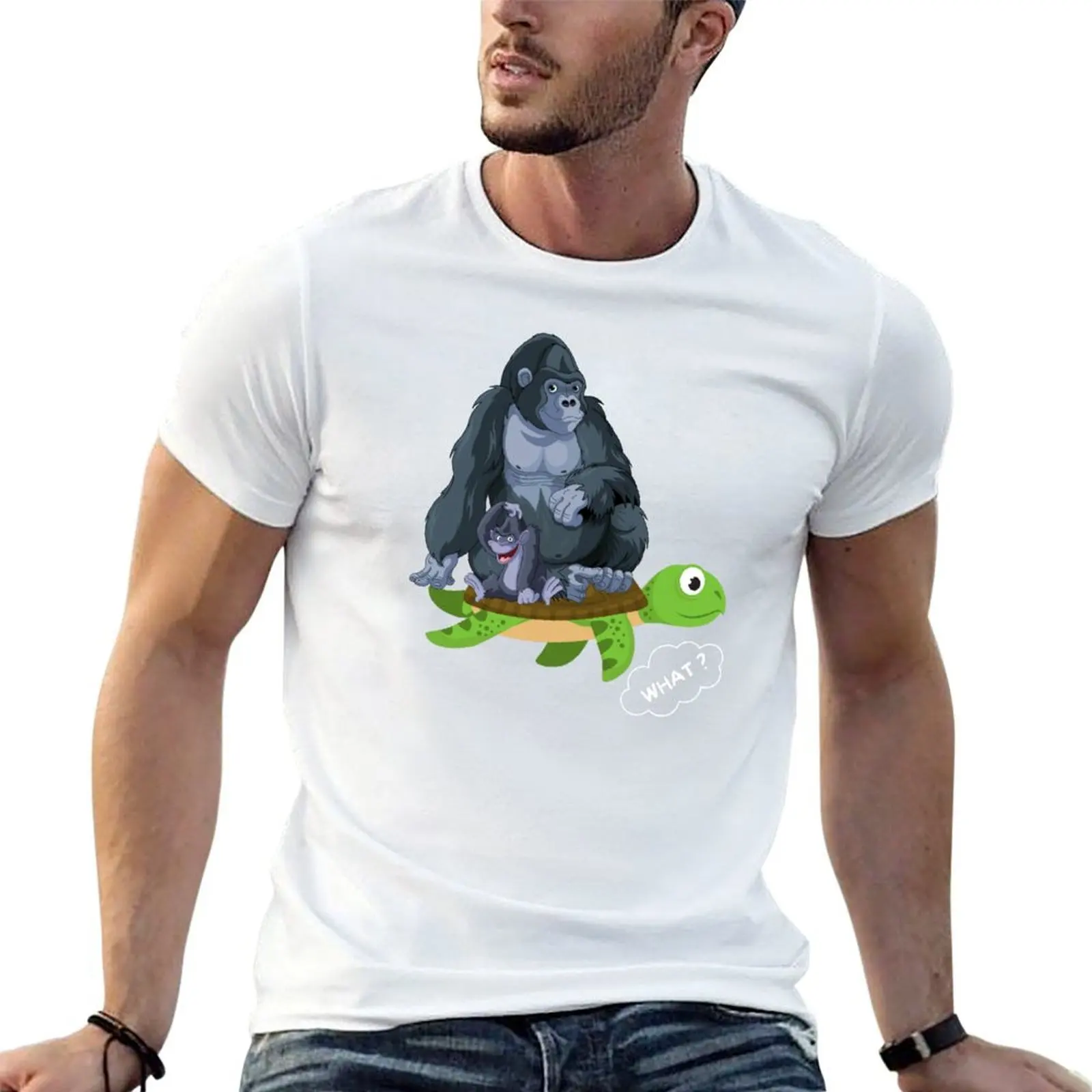 Gorilla Rests On Turtle T-Shirt Quick Dry Training Short Sleeve Tee