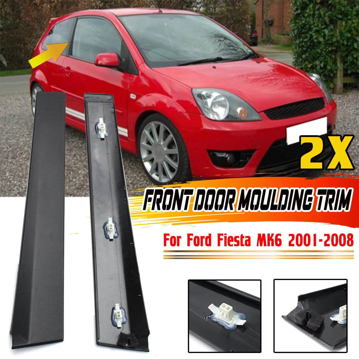 フォードフィエスタmk6-2001-2002-2003-2004-2005-2006-2007-2008-3ドアモデルのみの車のフロントおよびウィンドウモールディングトリム