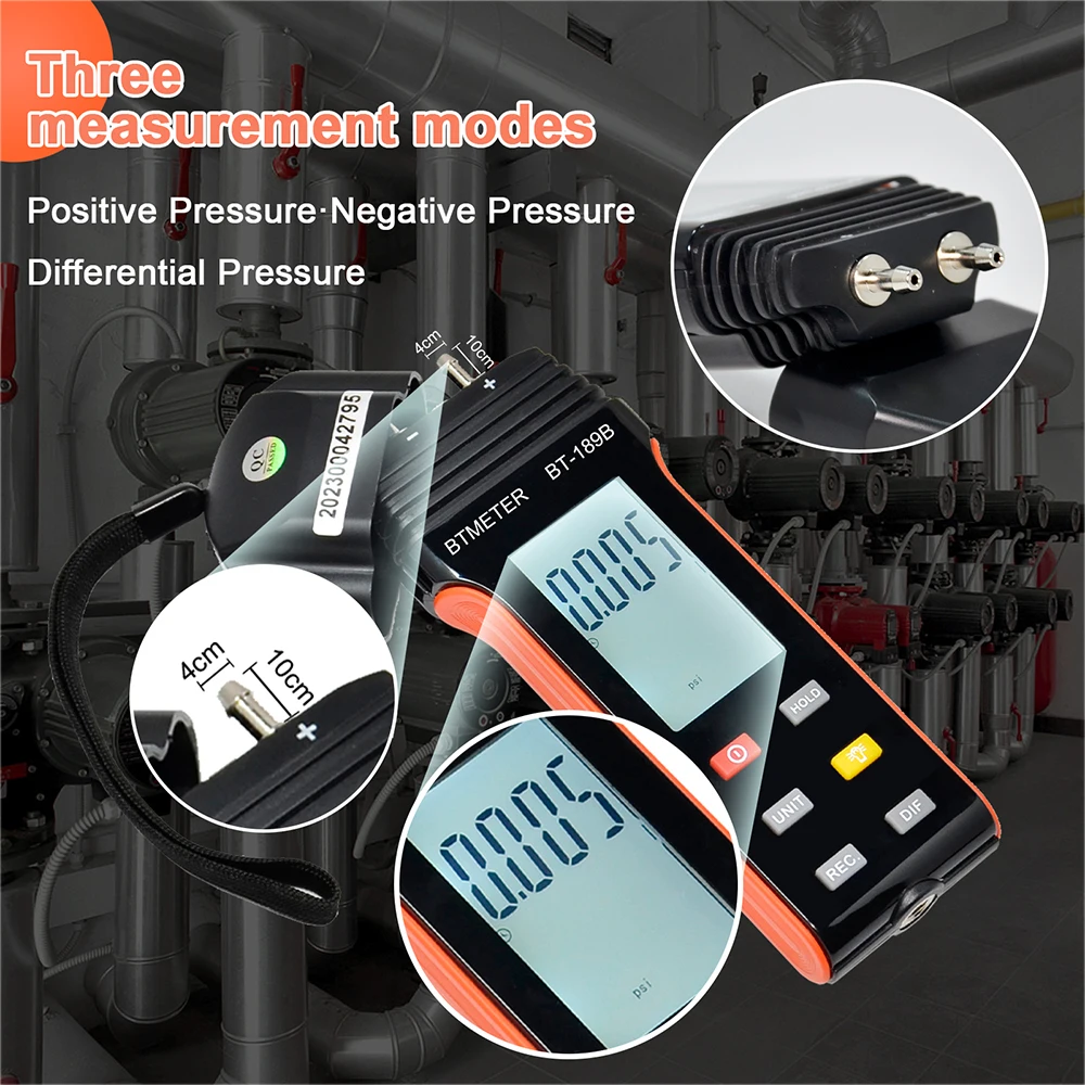 Imagem -03 - Testador de Pressão de Gás Display Lcd com Retroiluminação Manômetro Digital Dual-port Manômetro Forany Problema do Sistema de Pressão de Gás Bt189b