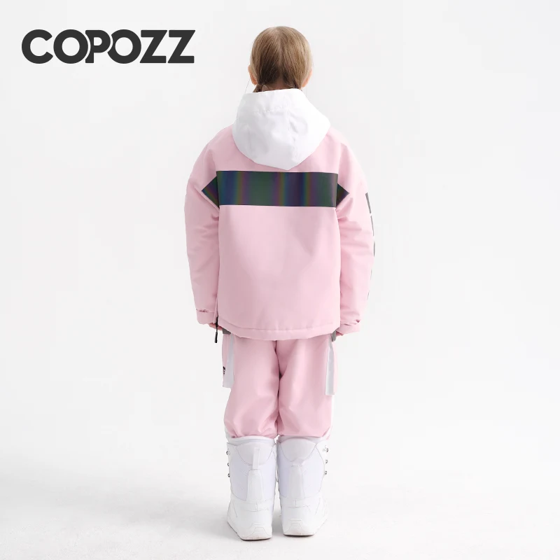 COPOZZ Children\'s Hodded Ski Jacket Pants Trousers Warm Waterproof Boys Girls Outdoor Snowboarding Winter Ski Suit Set Kids