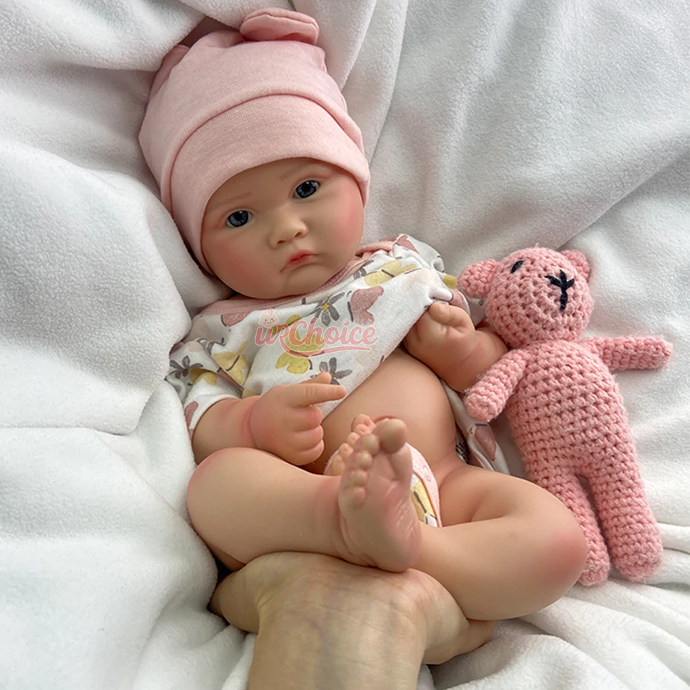 18" Chubby Full Solid Soft Silicone Reborn Baby Girl Open Mouth Newborn Lifelike Details Doll Exquisite Texture For Kids Toy
