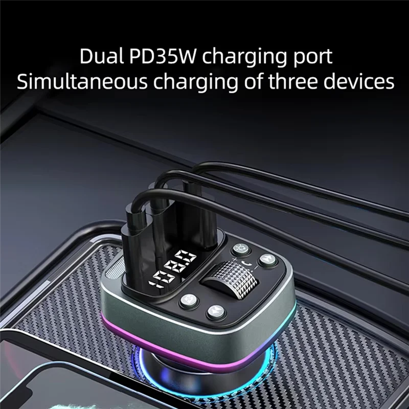 

ABSQ-FM Transmitter Bluetooth 5.4 Car MP3 Music Player USB Flash Drive Lossless Car Charger Dual PD35W Fast Charging