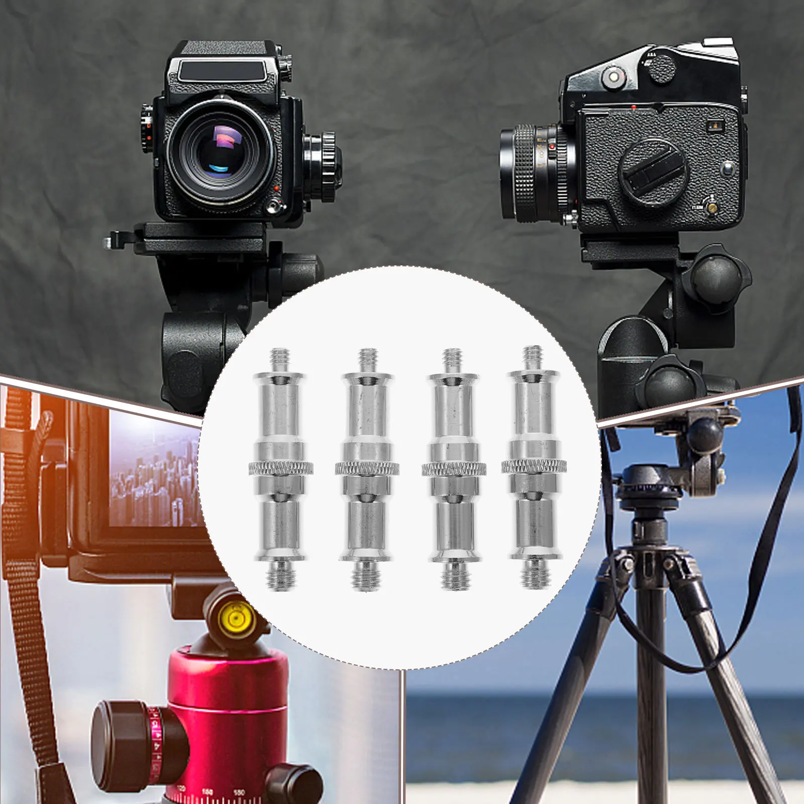 

4 Pcs Adapter Spigot Stud Light Stand Cold Shoe Flash Screw 1/4 to 3/8 Standard