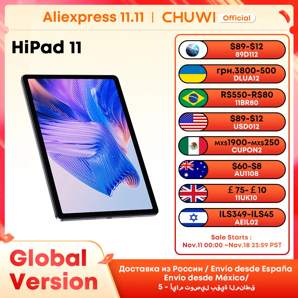 CHUWI AuPad Tablet Snapdragon 685 Octa-core 10.95inch FHD Screen 8GB DDR4 128GB ROM 4G LTE GPS Android 14 Tablets PC Widevine L1