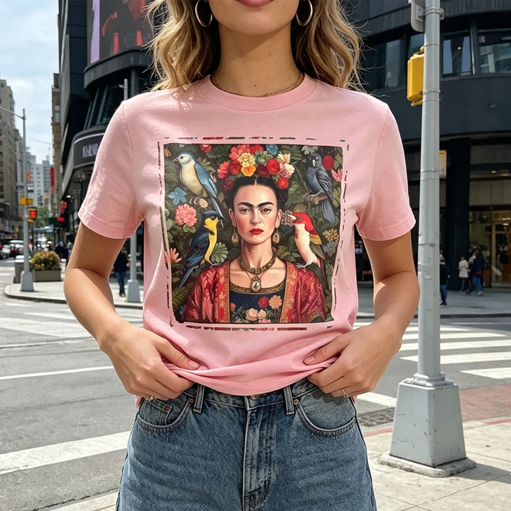 Frida Kahlo Portrait Women T-Shirt Casual Fashion Cotton Short Sleeve Summer Top for Art Lovers Gift Idea Graphic Print Tees