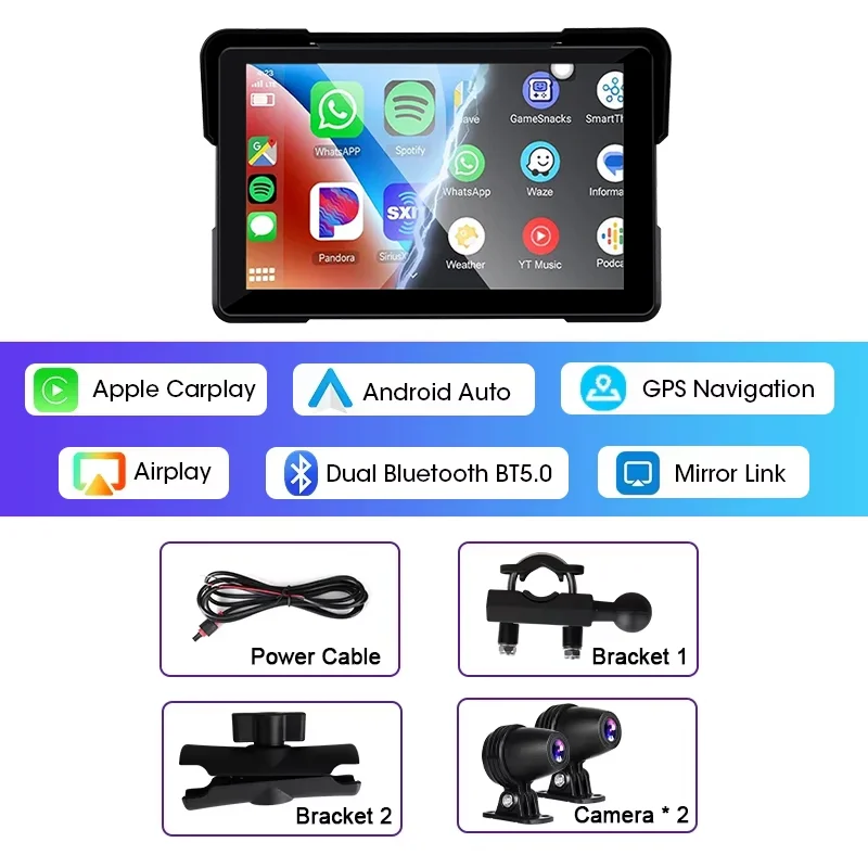 Jansite 5/7 inch Carplay Motorfiets DVR Navigatie GPS Draadloos CarPlay Android Auto IPX7 Scherm Draagbare Moto Monitor