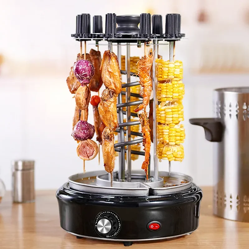 Automatic Electric Skewer Machine Indoor Smokeless BBQ Grill Rotating Meat Roaster for Home Kitchen Cooking Appliance Tool