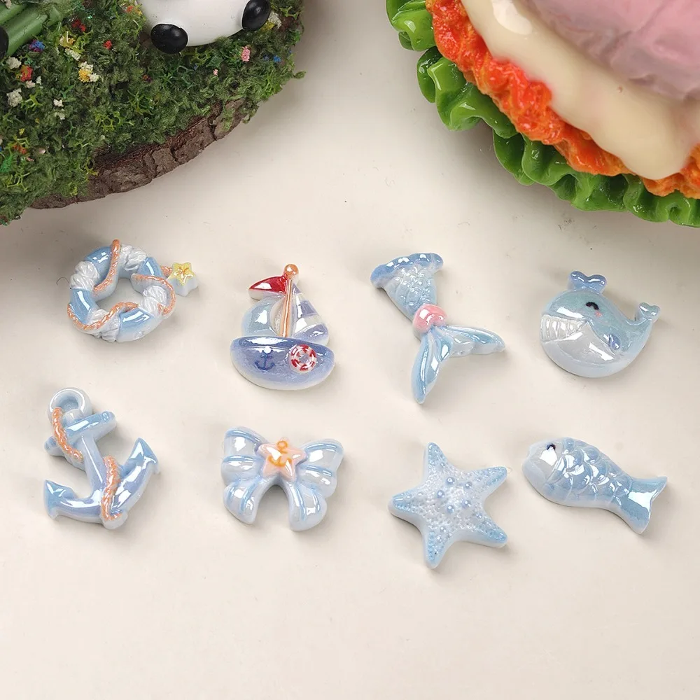 10pcs Mini Kawaii Cute Fish Star Whale Flat Back Cabochons Scrapbook Diy  Party Hairpin Accessories Home Decoration Craft