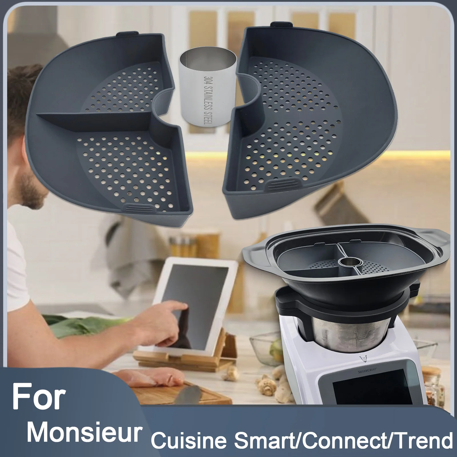 Silicone Steamer Basket Divider for Monsieur Cuisine Smart/Connect/Trend,Multi-Purpose Kitchen Accessory  Simultaneous Cooking