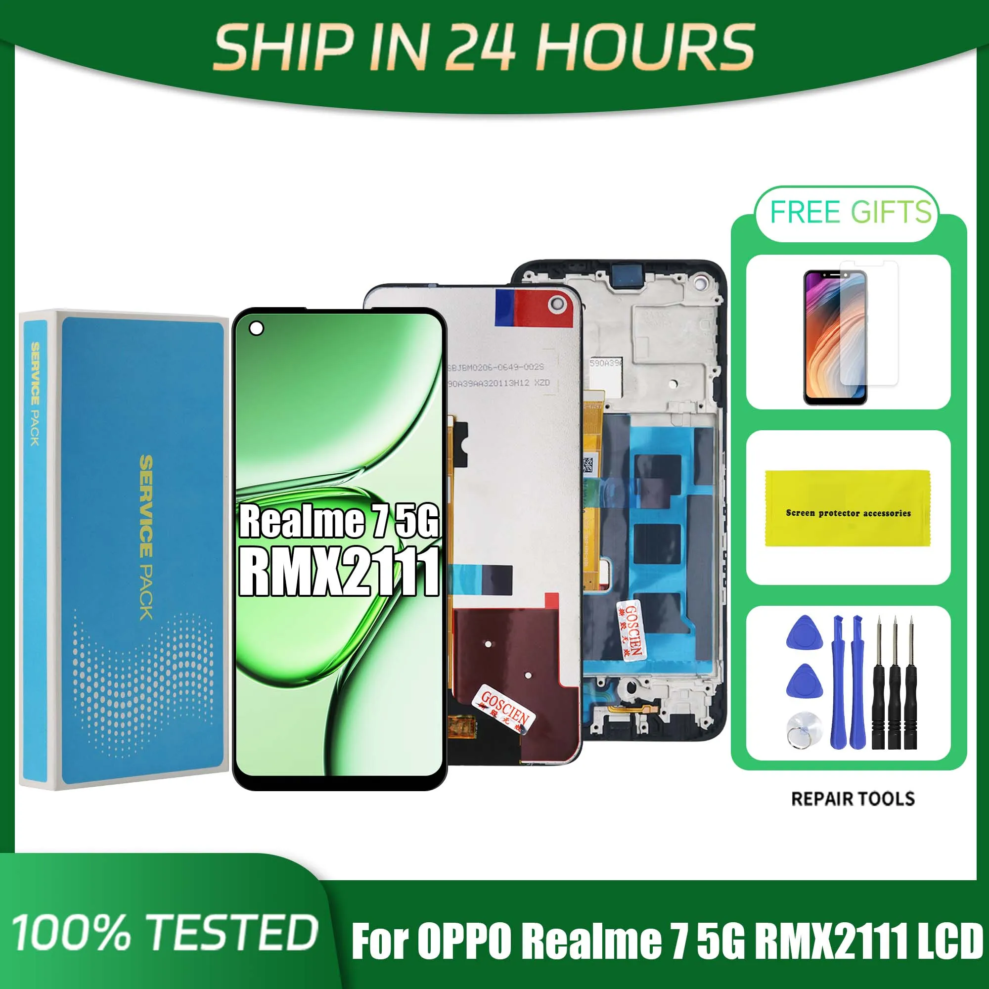 Pantalla LCD táctil de 6,5 pulgadas para móvil, montaje de digitalizador de repuesto para Oppo Realme7, RMX2111, con marco, para Realme 7, 5G