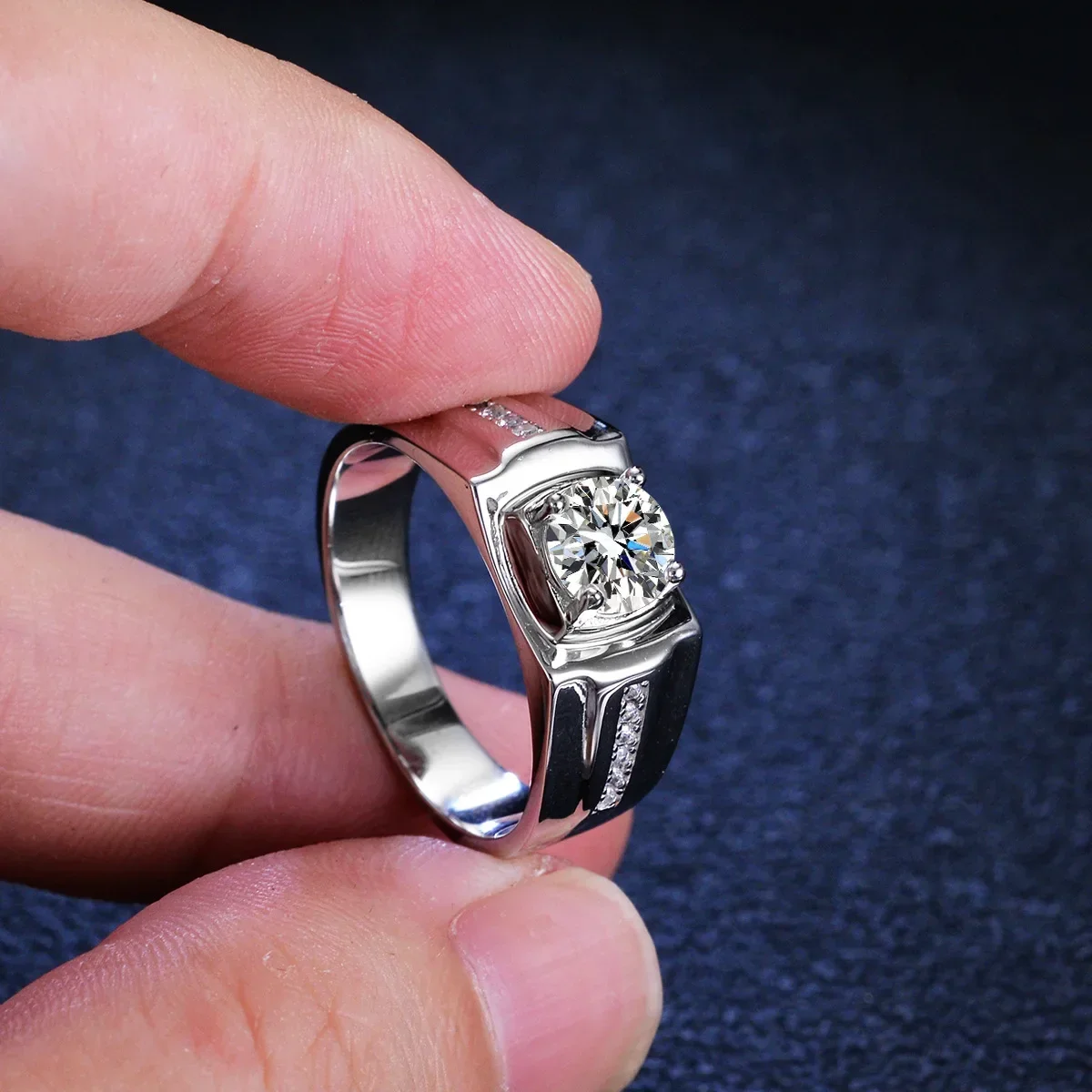 Anillo de platino Pt950 para hombres, anillos de diamante de moissanita de 1CT para hombres, anillo de compromiso, joyería de boda clásica para hombres, prueba positiva