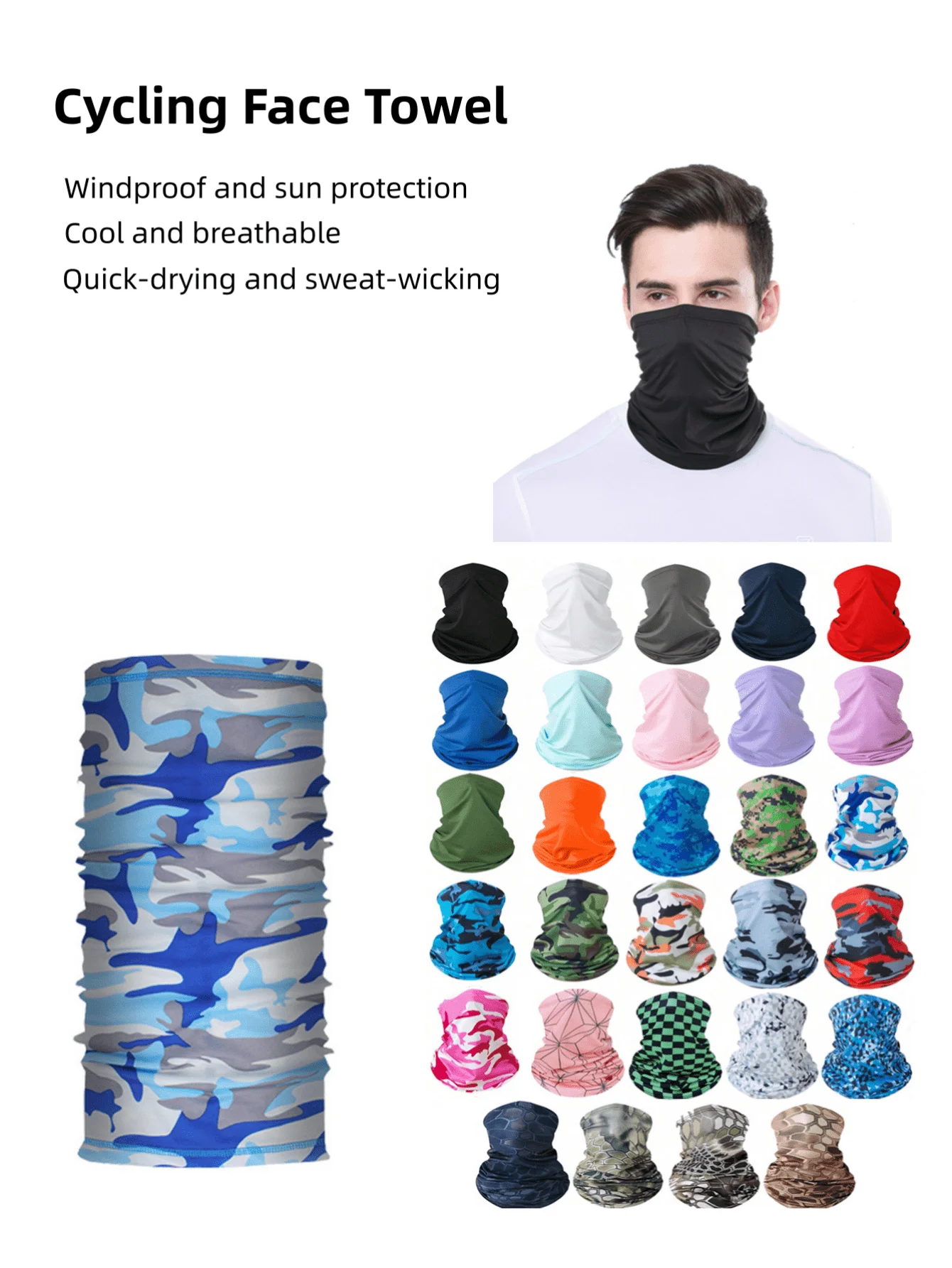 Image of 1-teiliges multifunktionales winddichtes und sonnenschützendes Kopftuch, Gesichtstuch, geeignet für Radfahren im Freien, Wandern, Angeln, Unisex