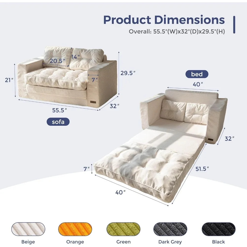 MAXYOYO 2-in-1 Convertible Sofa and Bed, Loveseat Sleeper Couch with Pillows for Living Room