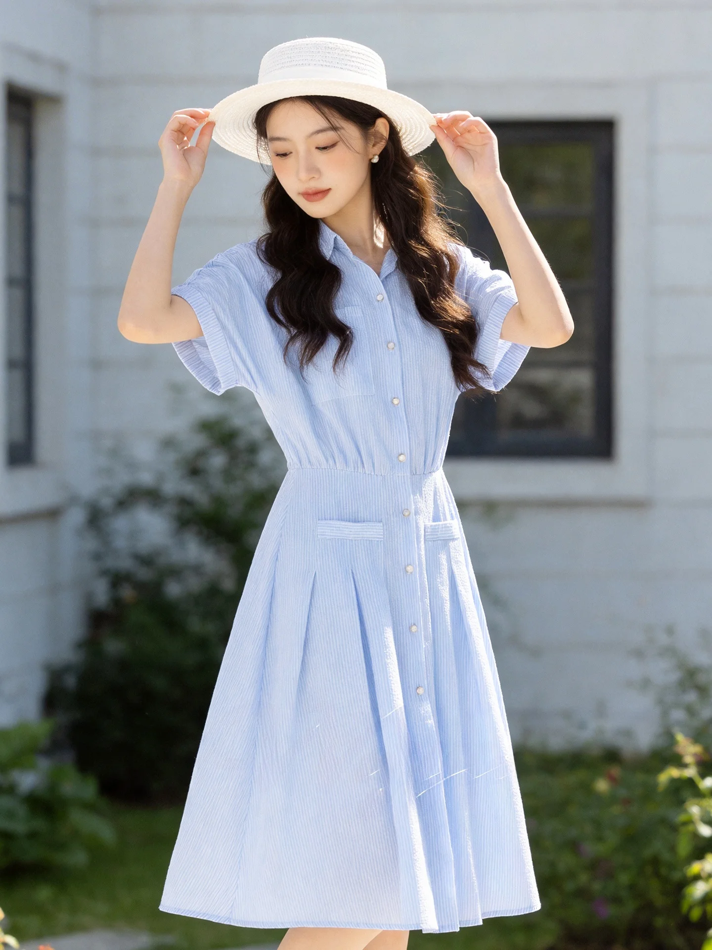 

Элегантное женское платье больших размеров, двустороннее, для повседневной носки, с завышенной талией, А-силуэт, из полиэстера, с коротким рукавом, миди, летнее, новинка