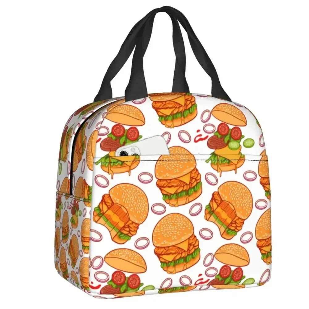 

Hamburger Portable Lunch Box Women Multifunction Burger Pattern Cooler Thermal Food Insulated Lunch Bag Office Work