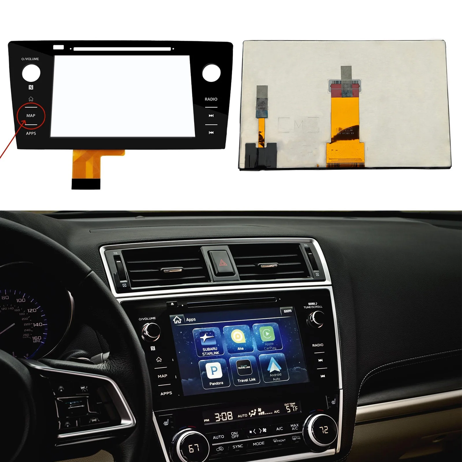 

8" LCD + Touchscreen for 18-19 Subaru Legacy Outback Navigation Radio OEM-MAP 86431AL65A 86431AL66A