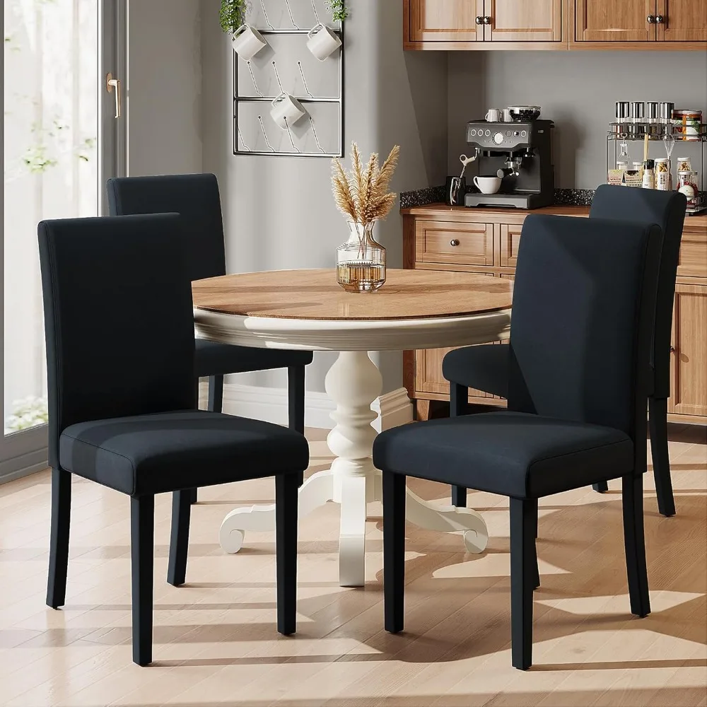 Velvet Upholstered Dining Chairs Set of 4, Full Tufted Trim Dining Room Kitchen Side Chair with High Curved Back & Wood Legs