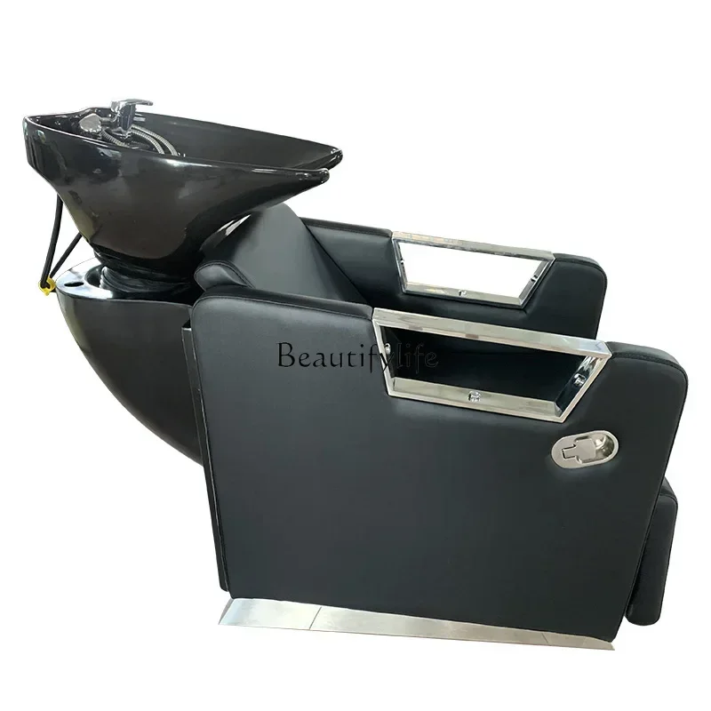 High-End Massage Shampoo Bed Stainless Steel Hair Salon Flushing Bed Lying Half Ceramic Basin