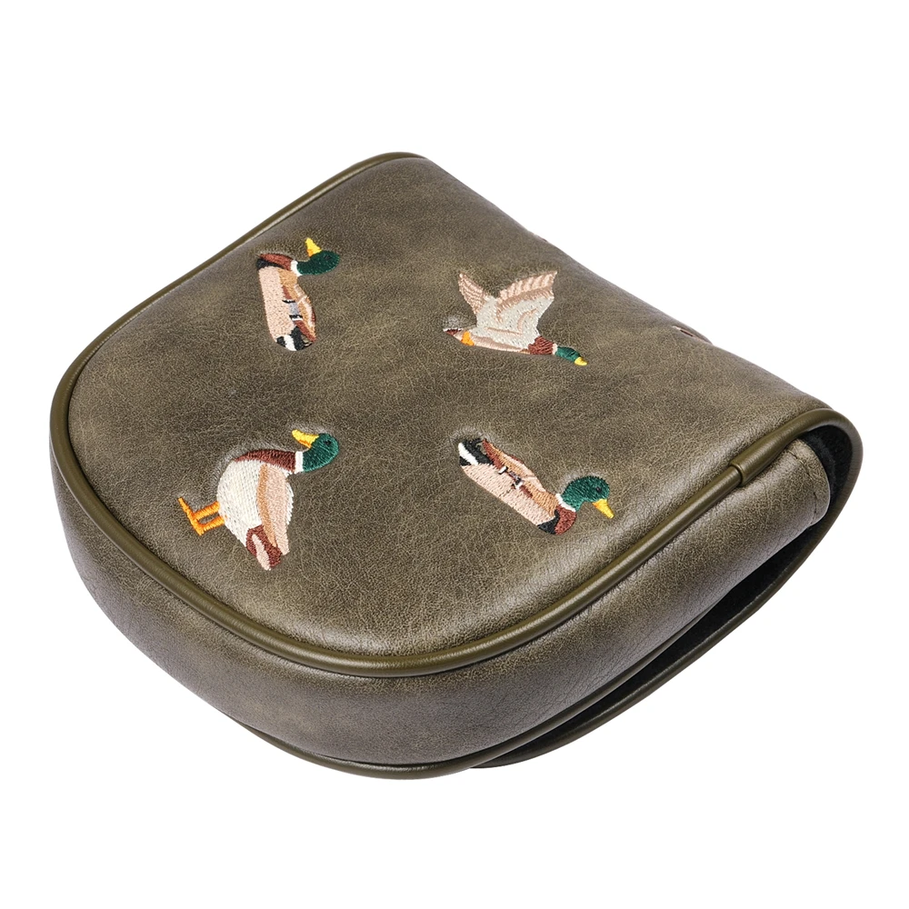 Vintage PU-Leder Golf-Schlägerkopfhülle mit Enten-Stickerei, Magnetverschluss für Blade- und Center-Schaft-Mallet-Putter – Detail 6