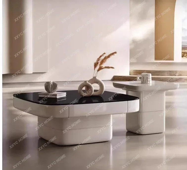 A Solid Wood Paint Coffee Table Combination Modern Household Black And White Glass Coffee Table