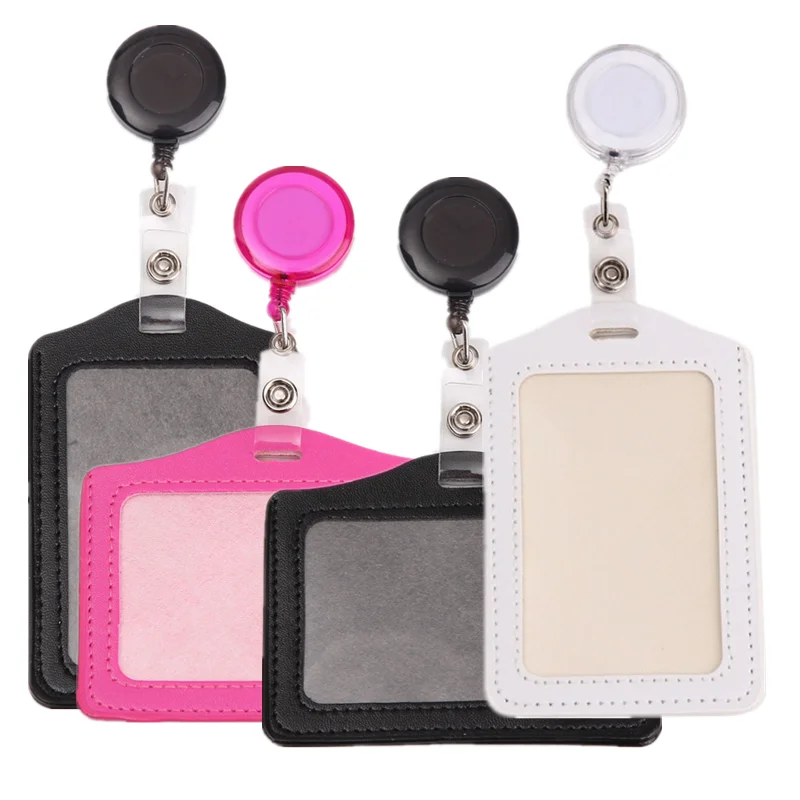 

Держатель для визитных карточек из искусственной кожи для персонала, держатель для бейджа медсестры с набором зажимов для катушки для бейджа, чехол для разрешения на работу, чехол для карты
