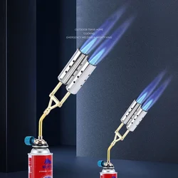 Metal Double Tube Welding Gas Torch Flame Gun Butane Burner Camping BBQ Lighter Flamethrower Welding Equipment Kitchen Supplies