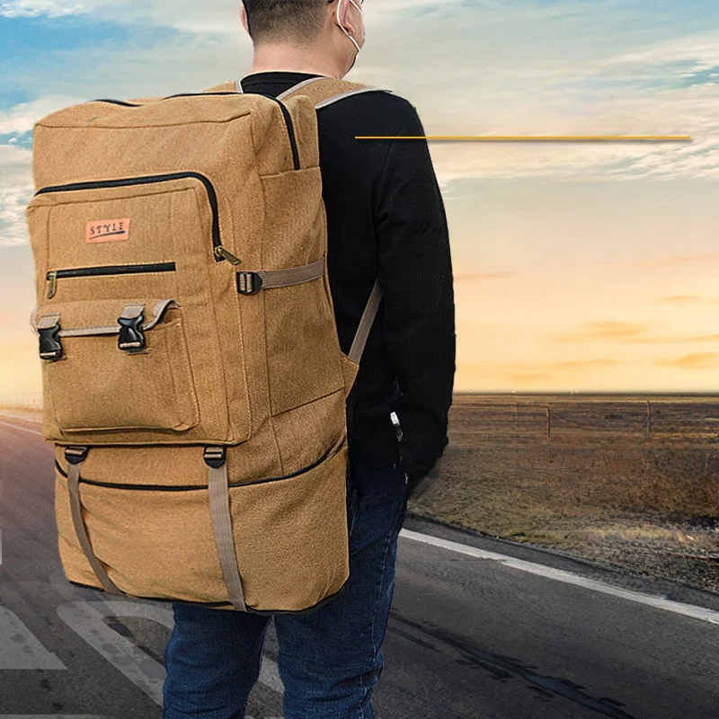 

Вместительный холщовый рюкзак для путешествий, джинсовая сумка на два плеча для работы на открытом воздухе, 130 л, мужская дорожная сумка, модный принт Y...