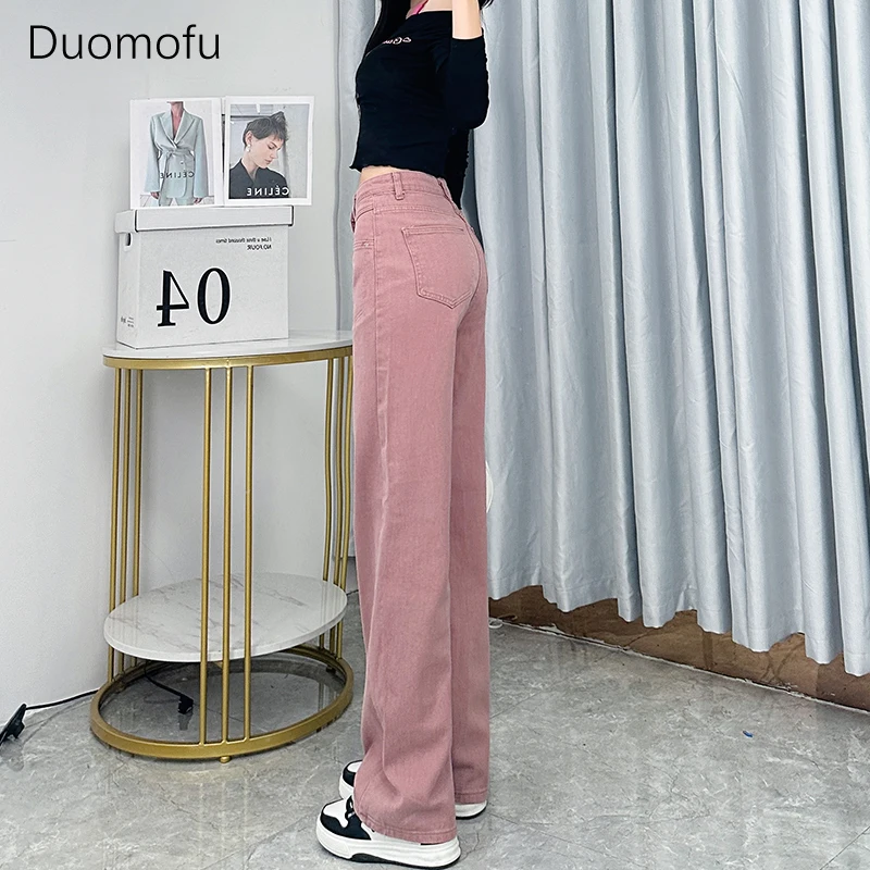 Duomofu lila Herbst schick hohe Taille schlanke Frauen Jeans koreanische klassische lose Mode Reiß verschluss einfache lässige gerade weibliche Jeans