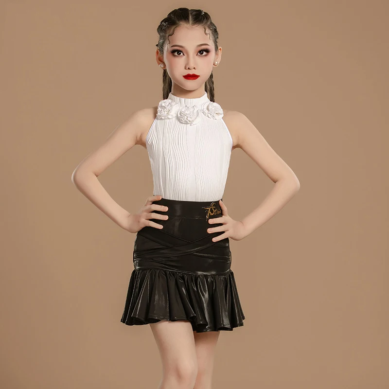 Nouveaux Costumes fendus pour enfants, Costumes de concours de danse latine pour filles, robes de danse de salon pour enfants, vêtements d'entraînement sur scène SL12343