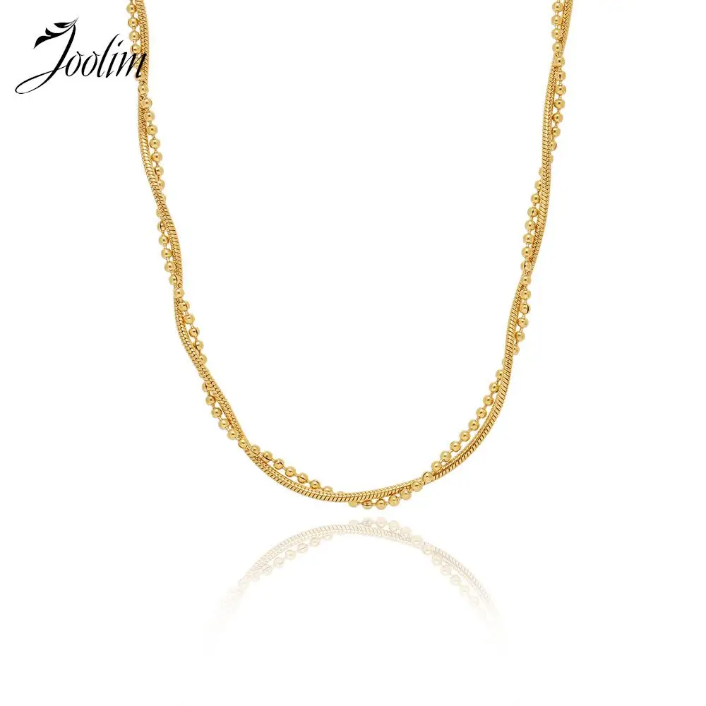 

Joolim Jewelry Wholesale Waterproof Simple Versatile Water Wave Wrapped Twist Clavicle Chain Stainless Steel Necklace for Women