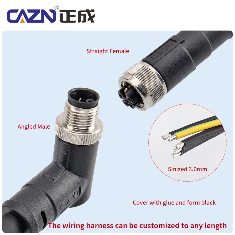 M12 Overmolded K-code Plug With Brass Contact Unshielded Straight&Curved 1/2/5 Meter PVC Cable Wires Electrical Connectors
