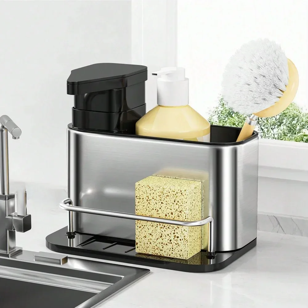1PC Multifunctional Stainless Steel Tableware Soap Dispenser Sponge Holder Sink Organizer Drain Rack Kitchen Accessories