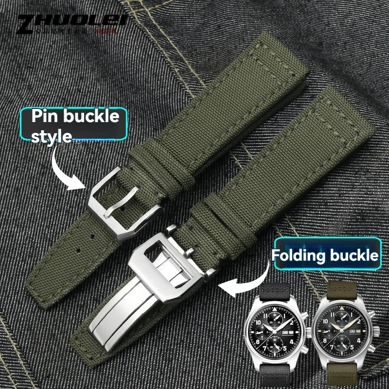 20mm 21mm 22mm Nylon Canvas leather wrist belt outdoor leisure Black Green Blue cowhide Men's watchband for Citizen IWC Tissot