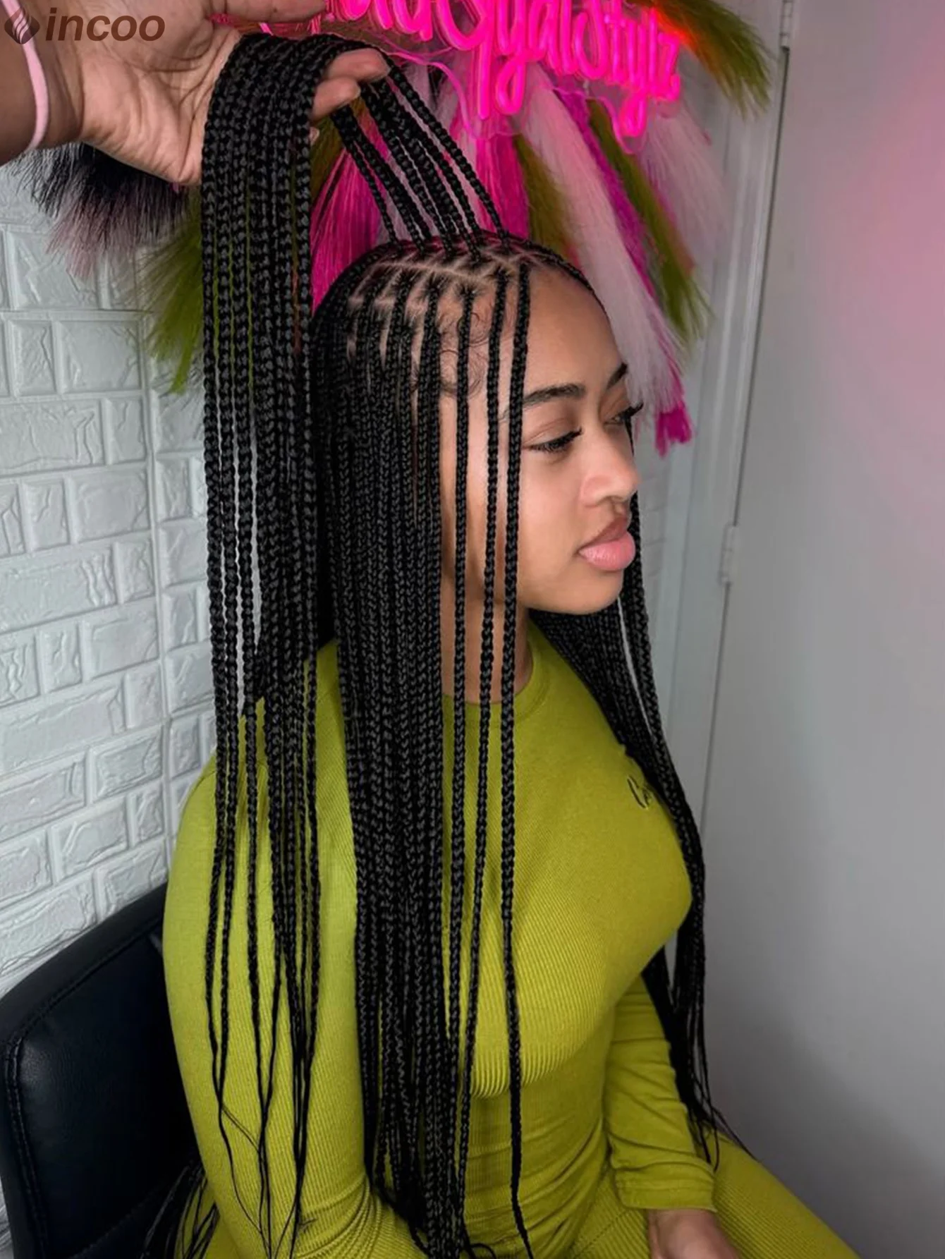 Synthetic Knotless Box Braided Wigs With Baby Hair Colored Long Cornrow Braids Wig Goddess Small Box Full Lace Braiding Hair Wig