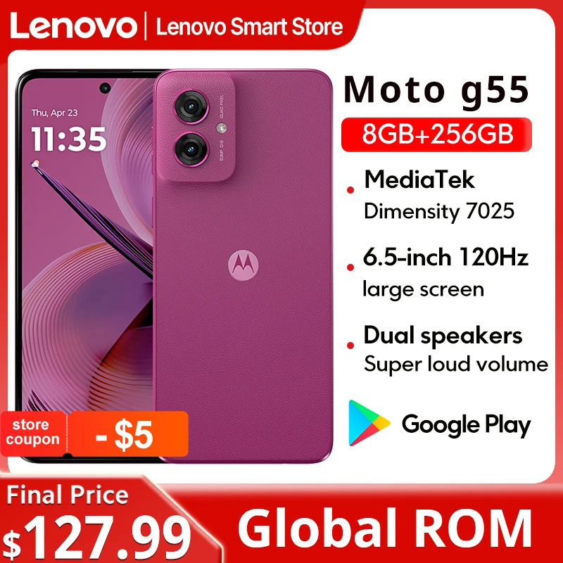 Смартфон Motorola MOTO G55, глобальный ПЗУ, оригинальный 6,5-дюймовый дисплей 120 Гц, MediaTek Dimensity 7025, процессор 50 МП, 256 ГБ, мобильный телефон