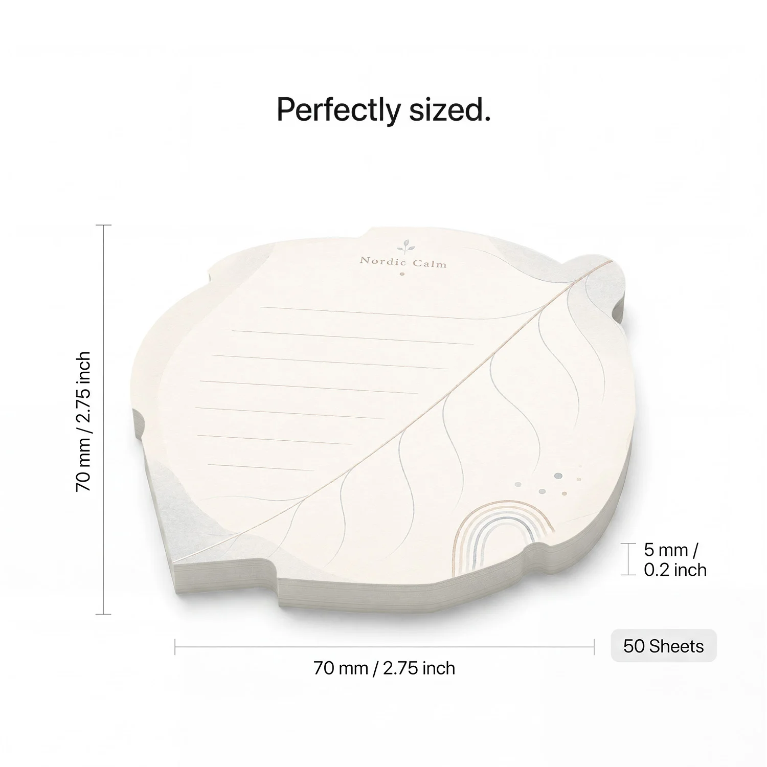 2PCS Nordic Minimalist Leaf Shaped Self Adhesive Sticky Notes 100 Sheets Neutral Rainbow Botanical Lined Memo Pads Writing Remin