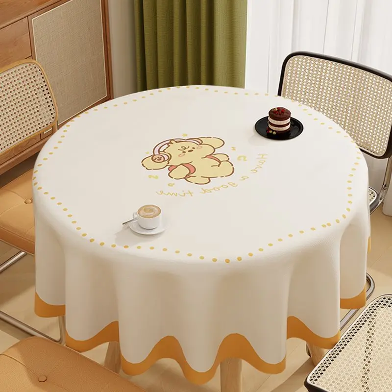 0451 round table cloth waterproof, oil-proof, scalding-proof, washable table cloth, internet celebrity cartoon, small fresh tea