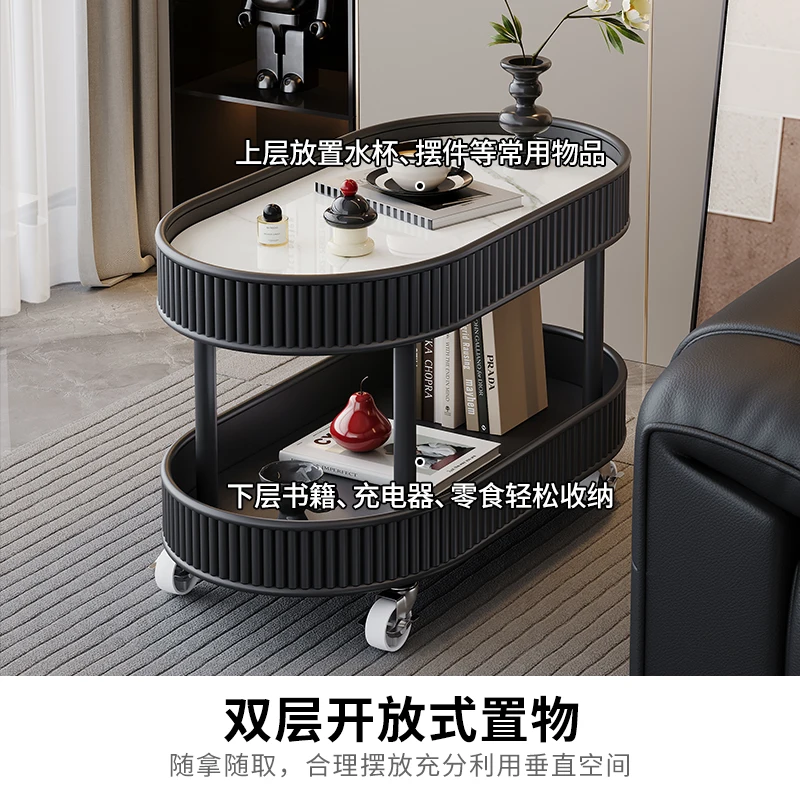 

Light luxury living room, home sofa side, a few high-end feeling with wheels, movable trolley 2025 new creative bedside table
