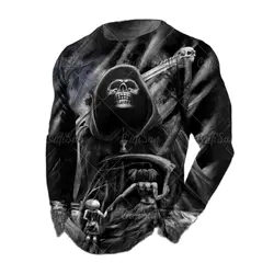 2023 Spring Autumn 3D Print Retro Skull Men T-shirts O-Neck Long Sleeve T-shirt Loose Casual Oversized Tops Tees Plus Size 5XL