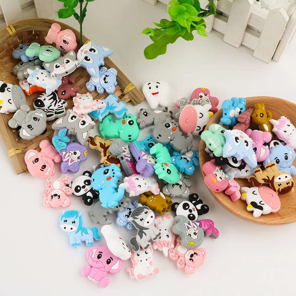 10Pcs Cartoon Animal Silicone Beads Horse Fox  Elephant Food Grade For Jewelry Pacifier Chain Making DIY Baby Toys