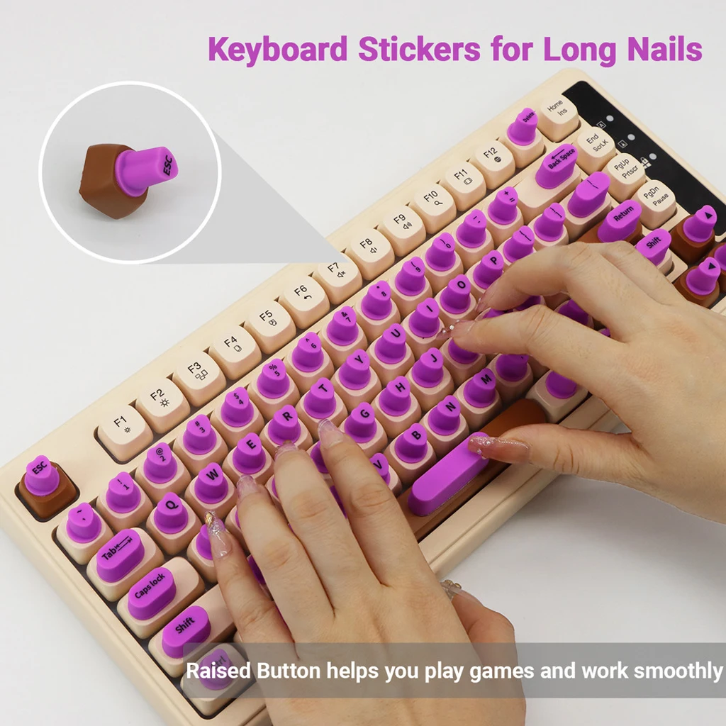 70Pcs Silicone Raised Keyboard Stickers with Letters for Long Nails Gaming Laptop Desktop Keycaps