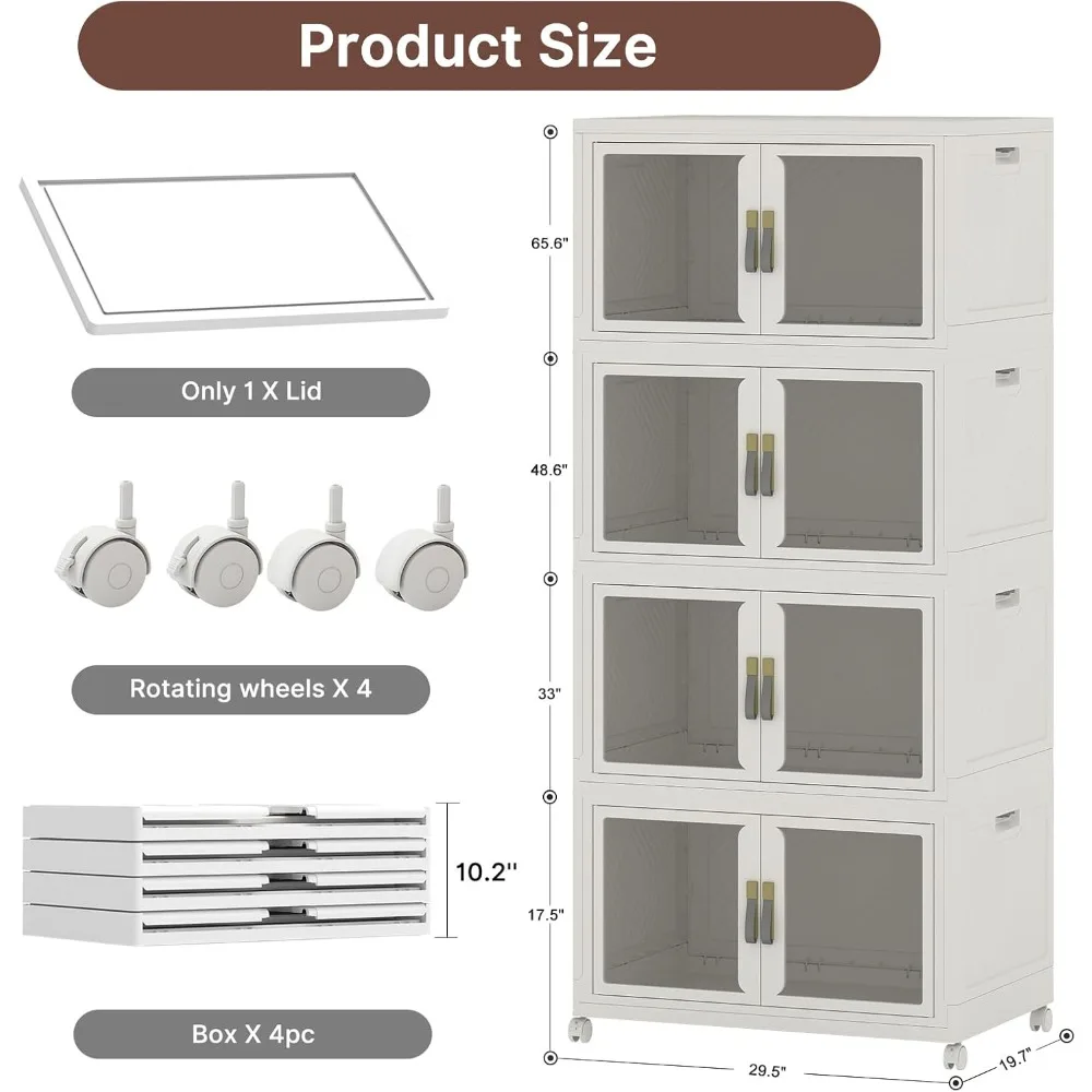 1088QT Stackable Storage Bins with Lids, 272Gal Foldable Storage Cabinets