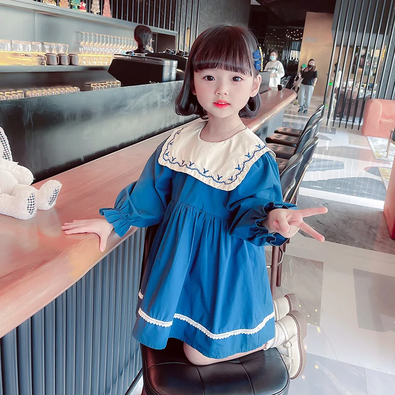 

Girl Dress Party Evening Gown Cotton Skirts 2022 Blue Spring Summer Flower Girl Dress Vestido Robe Fille Home Kids Baby Children