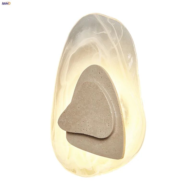 

IWHD Wabi Sabi LED Wall Light Fixture Dining Room Reading Restaurant Nordic Modern Yellow Cave Stone Ambient Glass Bedside Lamp