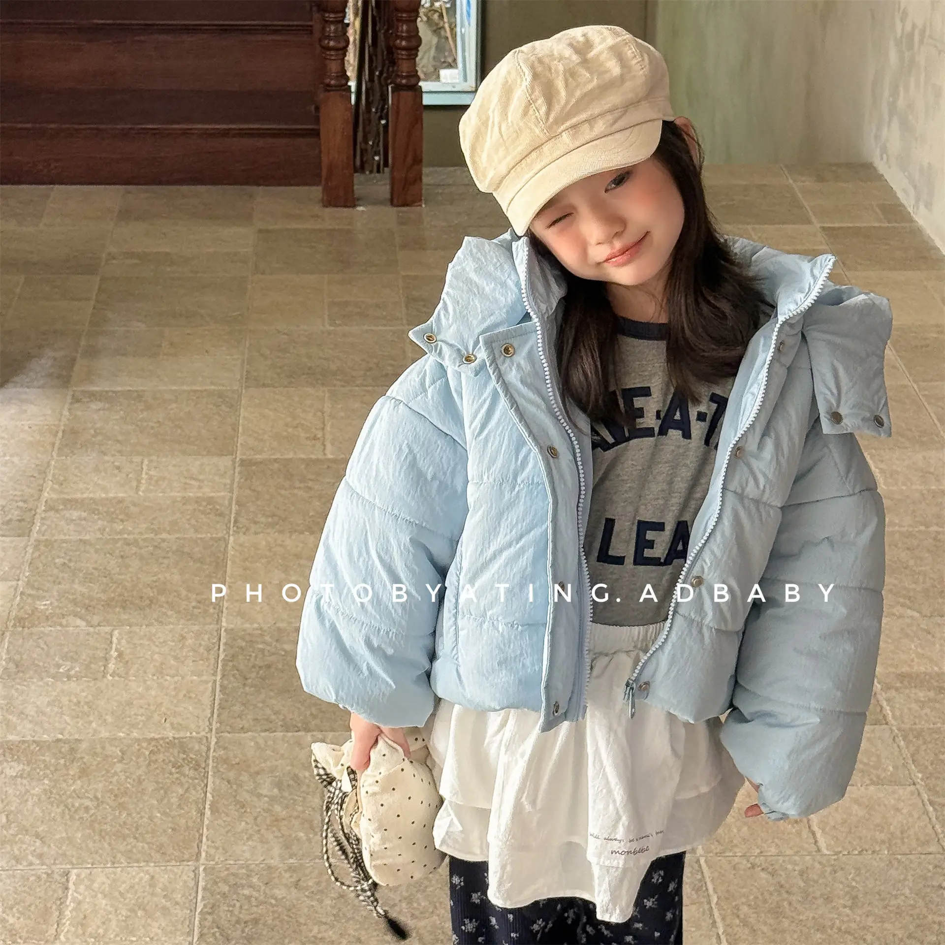 Winter New Children Solid Down Jacket Boys Girls Long Sleeve Cotton Padded Jacket Kids Baby Thick Warm Hooded Coat