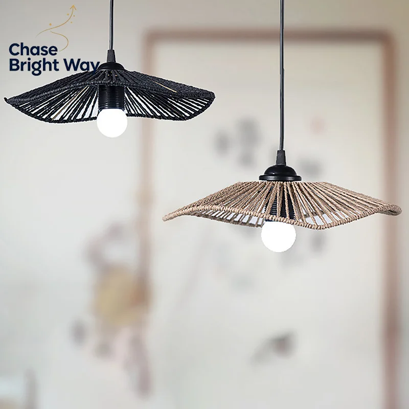 Handwoven Rope Lampshade Boho Lamp Pendant Shade For Dining Room Retro Rustic DIY Lampshade